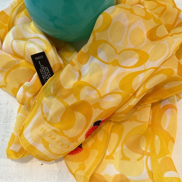 Rare Coach 100% Silk Scarf YELLOWđSignature C's with red and black Bumble bee's - Picture 7 of 7